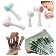 Kit Pincéis Maquiagem Profissional Com 13 Peças + Escova de Limpeza  Facial Silicone Dupla Face