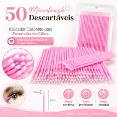 50 Microbrush Aplicador Cotonete Descartável Extensão de Cílios