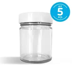 5 Potes De Vidro Pianezza Alto De 220ml Com Tampa Branca