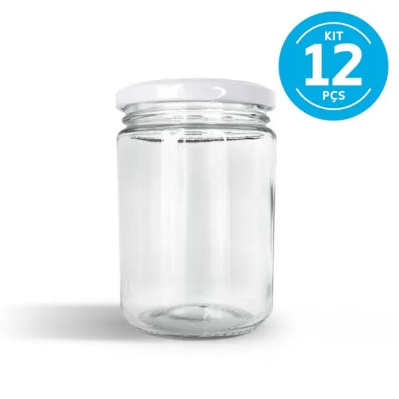 12 Potes De Vidro Az200 Baixo 350ml Com Tampa Multiuso Doces