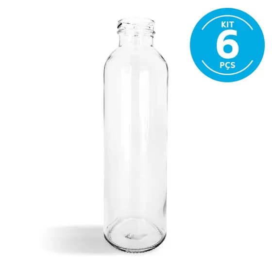 6 Garrafas Vidro Premium Para Suco 500ml Com Tampa Branca