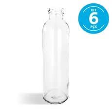 6 Garrafas Vidro Premium Para Suco 500ml Com Tampa Branca