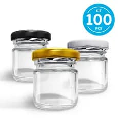 KIT c/100 Potes de Vidro 40ml p/Geleias, Doces, Conservas, Temperos, Compotas