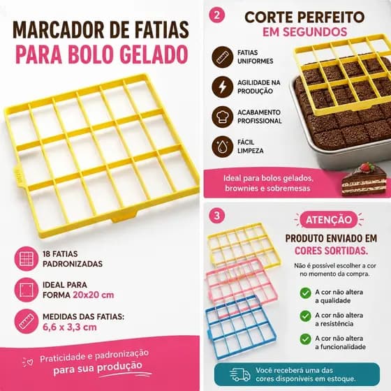 Marcador de Fatia para Bolo Gelado 6,6x3,3 cm Ideal para Forma 20x20 cm | 18 cavidades