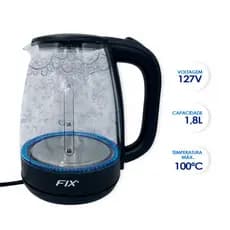 Chaleira elétrica de vidro 1,8 litros 110v 220v com luz Led azul Café chá água quente Tereré