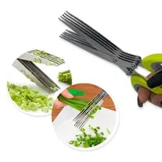 Tesoura para Picar Alimentos Temperos e Ervas Legumes Verdura 5 Lâminas Aço Inox Cozinha Sortido