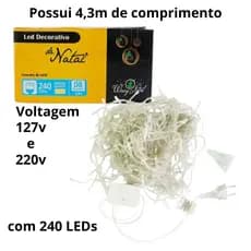 Cascata 240 Leds 4,3m Natal 127v e 220v Pisca Pisca Natalino