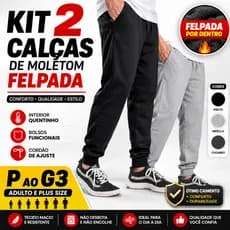 Kit 2 Calças Moletom Masculina Felpada Grossa Inverno P ao G3 Plus Size Com Bolso Cordão Ajuste Confortável