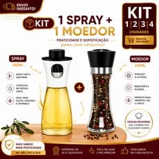 Spray Pulverizador Azeite Óleo 170ml + Moedor de Pimenta Temperos 210ml Cozinha Gourmet Premium