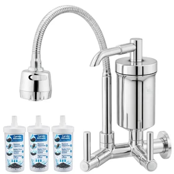 Torneira de Cozinha com Filtro Tubo Flexível Gourmet Forte Lar