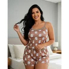 Pijama Feminino Verão Calor Conjunto Alcinha Short Baby Dool Confortável Fresco Leve Confortável