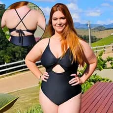 Maiô Feminino Plus Size Texturizado Natação e Hidroginástica Amarrar Vazado 50 ao 56 Liso Sem Bojo