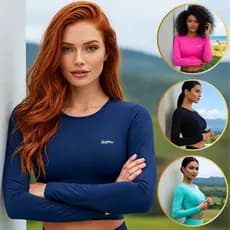 Cropped Feminino Avulso Proteção Solar Uv 50+ Segunda Pele Fitness Esportivo Manga Longa Logo Croped