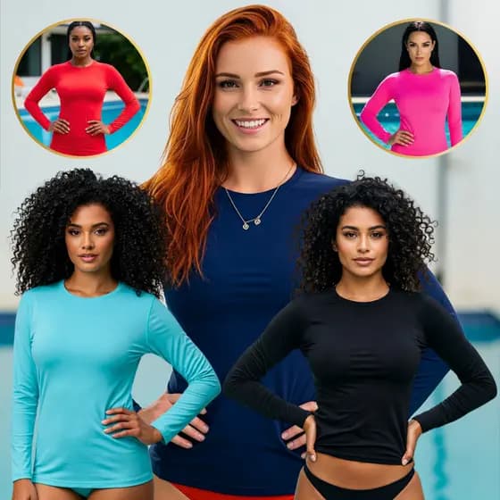 Camisa Térmica Proteção Solar Feminina Malha Fria Uv 50+ Tecido Gelado Manga Comprida Segunda Pele