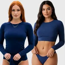 Kit Camisa Térmica Malha Fria Feminina Proteção Solar Cropped Calcinha Asa Delta Manga Longa Uv50+