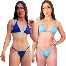 Kit 2 Biquínis Fio Dental Cortininha Marquinha Bronze Cavado Sem Bojo Feminino Proteção Solar Uv 50+