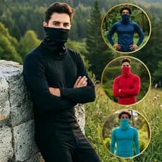 Kit Camisa Térmica Manga Comprida Bandana Tubular Pescador Proteção Sol Sem Estampa Ciclismo Adulto