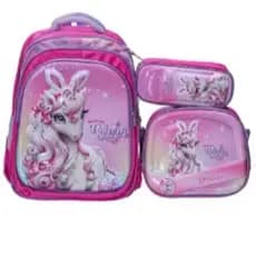 Kit Escolar Infantil Bolsa Lancheira Estojo Estampas 3D Menina e Menino