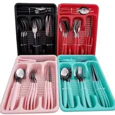 Jogo De Talheres Inox Com 24 Peças + Suporte Gaveteiro