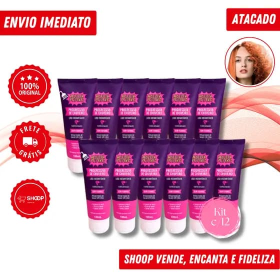Kit Atacado Escova no Chuveiro Super Poderes 100ml –Sem Formol, Antifriz –12 ou 20 Unidades