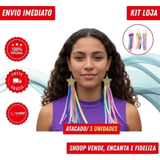Loja - Brinco Carnaval Colorido com Estrela | Fantasia e Festa - 3 Unidades