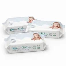 Kit 3 Pacotes Toalhas Umedecidas Gió Baby 100 Folhas 98% Água Lenço Umedecido
