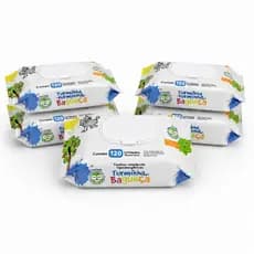 Kit 5 Toalhas Umedecidas Turminha da Bagunça 120 Unidades Lenço Umedecido Vegano Hipoalergênico Sem Álcool e 98% Água