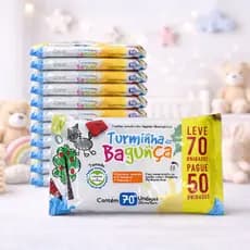 Kit 10 Pacotes de Toalhas Umedecidas TURMINHA DA BAGUNÇA -  70 Folhas (20x15 cm)