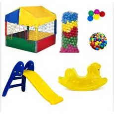 Kit Piscina de Bolinhas 1x1 com Escorregador Baby, Gangorra Cavalinho e 300 Bolinhas