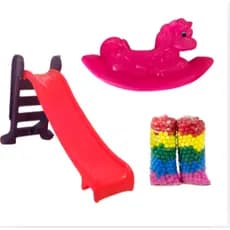 Kit Infantil Valentina Brinquedos Escorregador Médio 3 Degraus + Gangorra Unicórnio + 200 Bolinhas