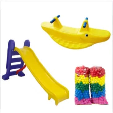Kit Infantil Valentina Brinquedos Escorregador Médio 3 Degraus + Jacaré + 200 Bolinhas Coloridas