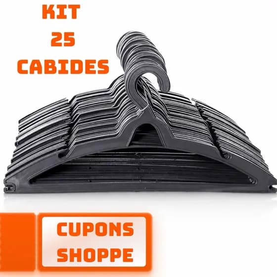 25 Cabides Preto Plástico Resistente
