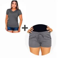 Kit 1 Blusa Feminina T-shirt Baby Look + 1 Short Curto de Viscolycra - Conforto e Qualidade em dobro
