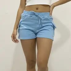 Short Cargo Feminino Tendência Verão Com Bolsos Laterais Moletom Moletinho