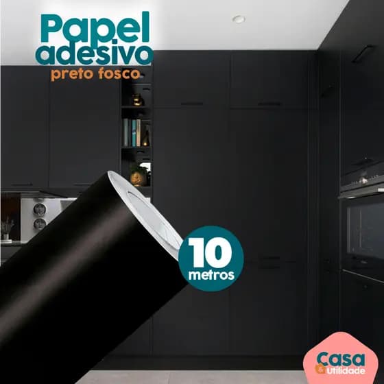Papel de Parede Preto Fosco 10 Metros Plástico Adesivo Móveis Quarto - Decoração