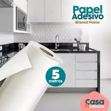 Papel de Parede Branco 5 metros x 45cm Fosco Plástico Adesivo Liso Móveis Quarto