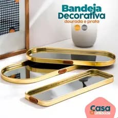 Bandeja Espelhada Metal Decorativa Decoração Organizador De Vidro Multiuso