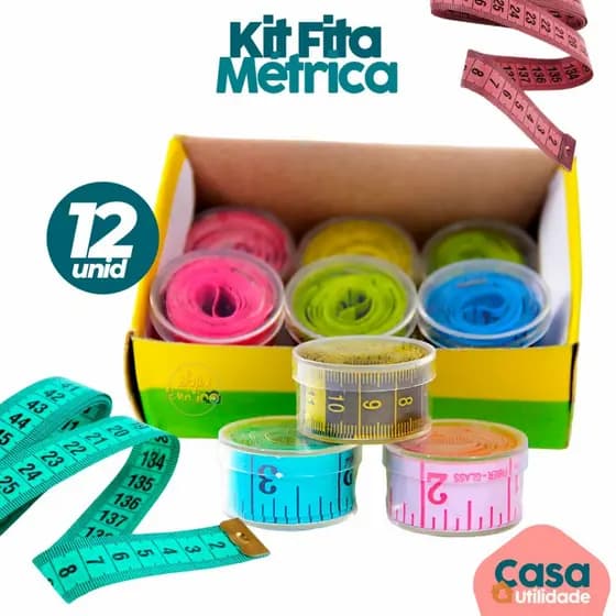 Fita Métrica 12 Unidades 1,50m Caixinha Acrílica  Medida Corporal Para Costura Fita Emborrachada