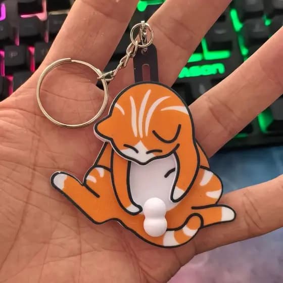 Criativo Puxar Jogar Ovo Gato Chaveiro Brinquedo Engraçado Rotativo Acrílico Saco Pingente Para Crianças Presentes