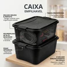 Kit 2 Caixa Organizadora 15 Litros Grande Empilhável C/Travas na Tampa Multiuso