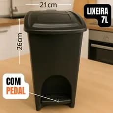 Lixeira com Pedal 7 Litros Preta Compacta Banheiro Cozinha Tampa Pronta Entrega