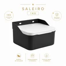 Saleiro de Parede 1Kg Branco ou Preto 15x12,5x9cm com Tampa Transparente para Cozinha