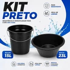 Kit Limpeza Bacia 23L e Balde 15L Preto Material Resistente Uso Doméstico 2 Peças