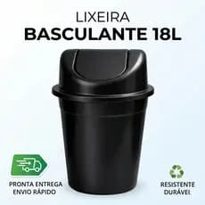 Lixeira Basculante 18 Litros Cozinha Banheiro Tampa Vai e Vem Preta Grande Escritório Resistente