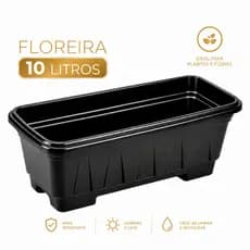 Kit 3 Und Floreiras Retangular 10 Litros Preta 42x18x15cm Plástica Resistente Para Flores e Hortas