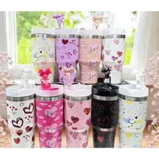 Copo Térmico  Love Com Canudo  de plastico  420ml/1200 ml  estampa em formato de coração