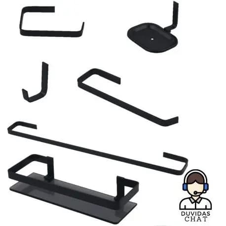 KIT PARA BANHEIRO, TOALHAS, PAREDE / PORTA SHAMPOO VIDRO PRETO FOSCO