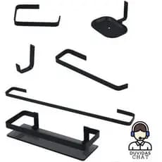 KIT PARA BANHEIRO, TOALHAS, PAREDE / PORTA SHAMPOO VIDRO PRETO FOSCO
