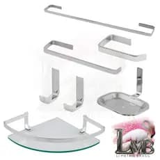 KIT PARA BANHEIRO, TOALHA, PAREDE,  PORTA SHAMPOO VIDRO  7 PEÇAS