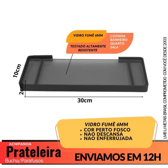 Porta Shampoo, Banheiro, Prateleira  Parede Cozinha, Quarto, Sala, Vidro Fumê, Aluminio Preto Fosco